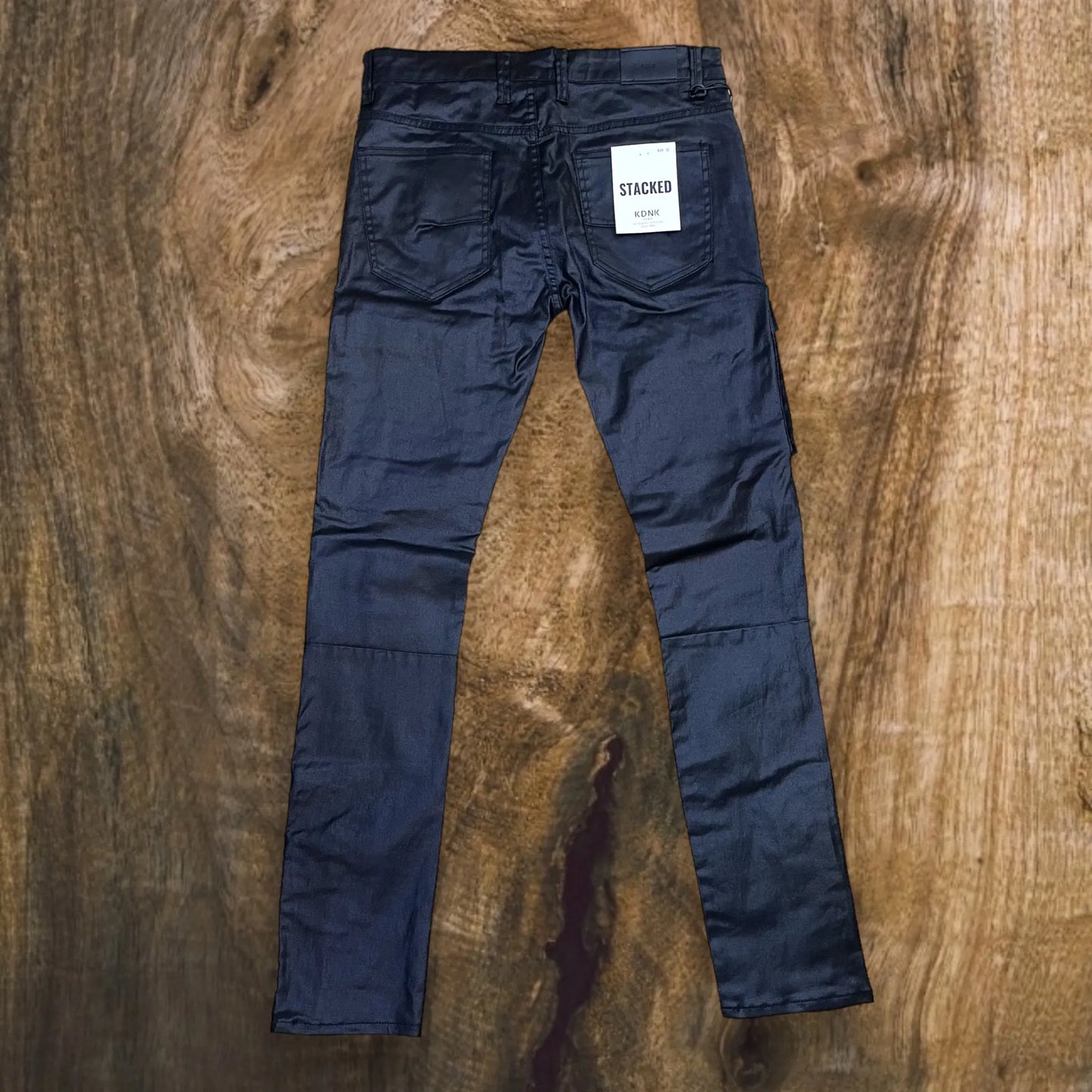 KNB3396 - Waxed Snap Cargo Flare Stacked Pants