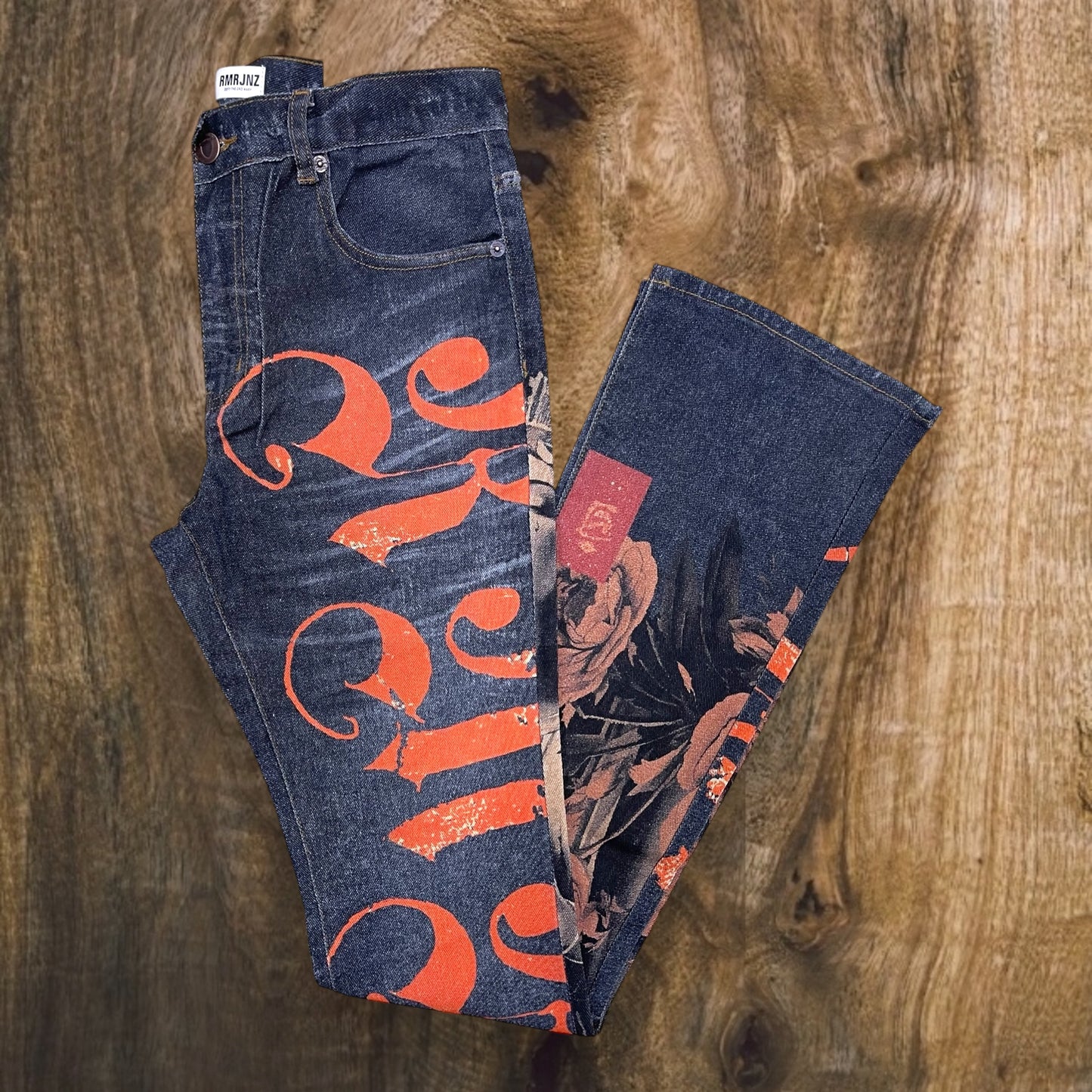 RM201SK - Digital Print Stretchable Stacked Flared Light Weight Denim