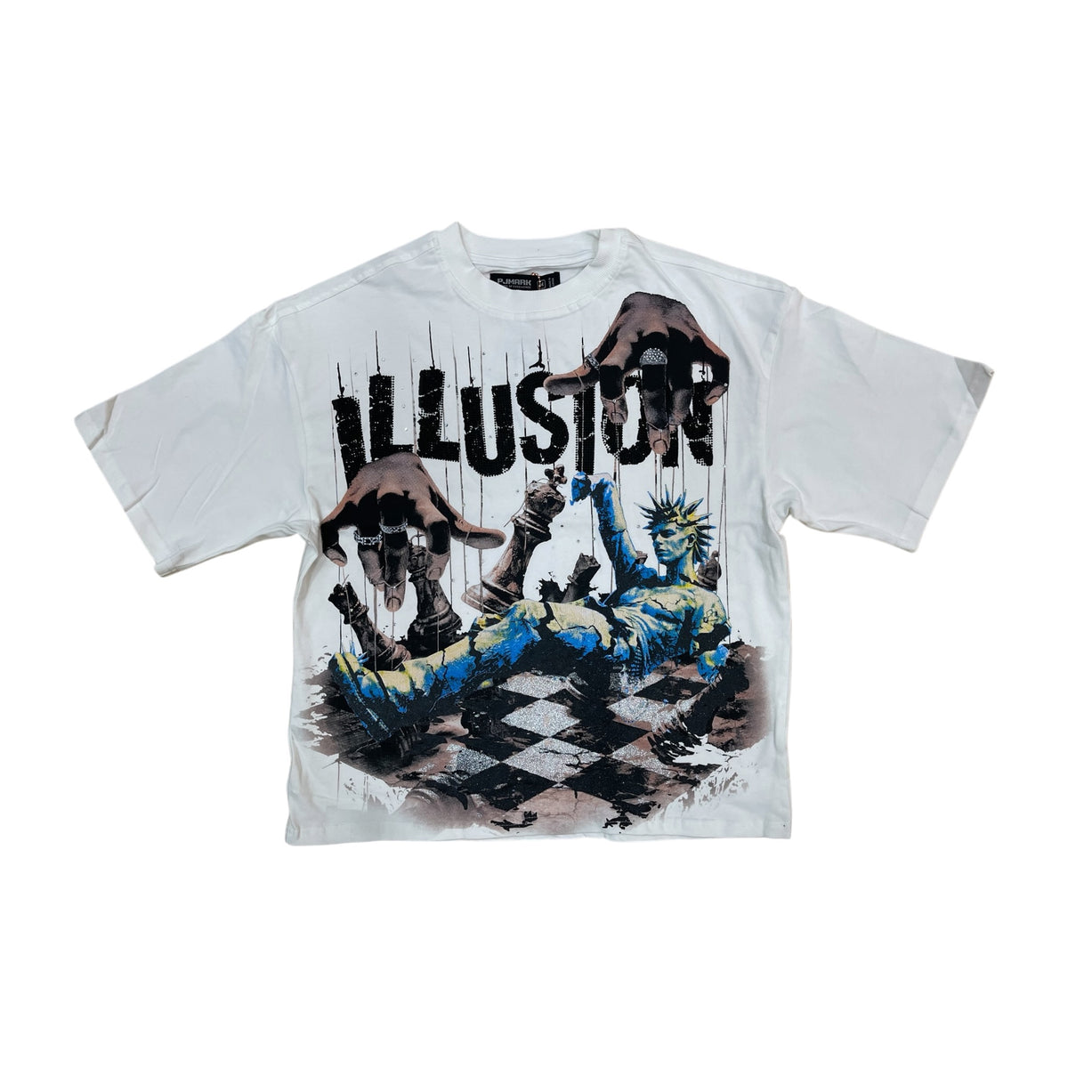 WH-T2685 - Illusion with Rhinestone Boxy Graphic T-Shirt