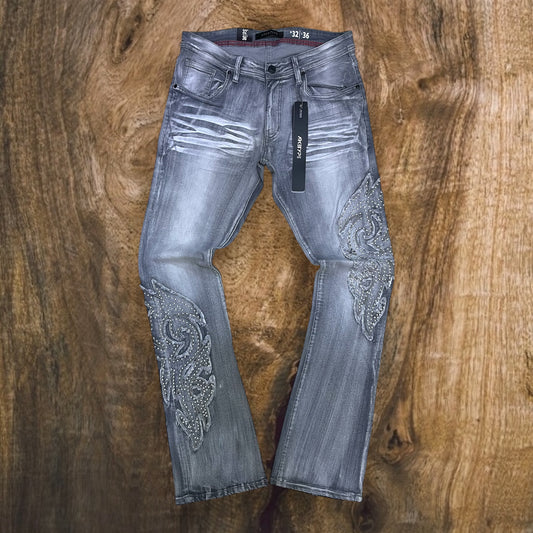 P543 - Dark Shdw with Studs Stretchable Stacked Flared Jeans
