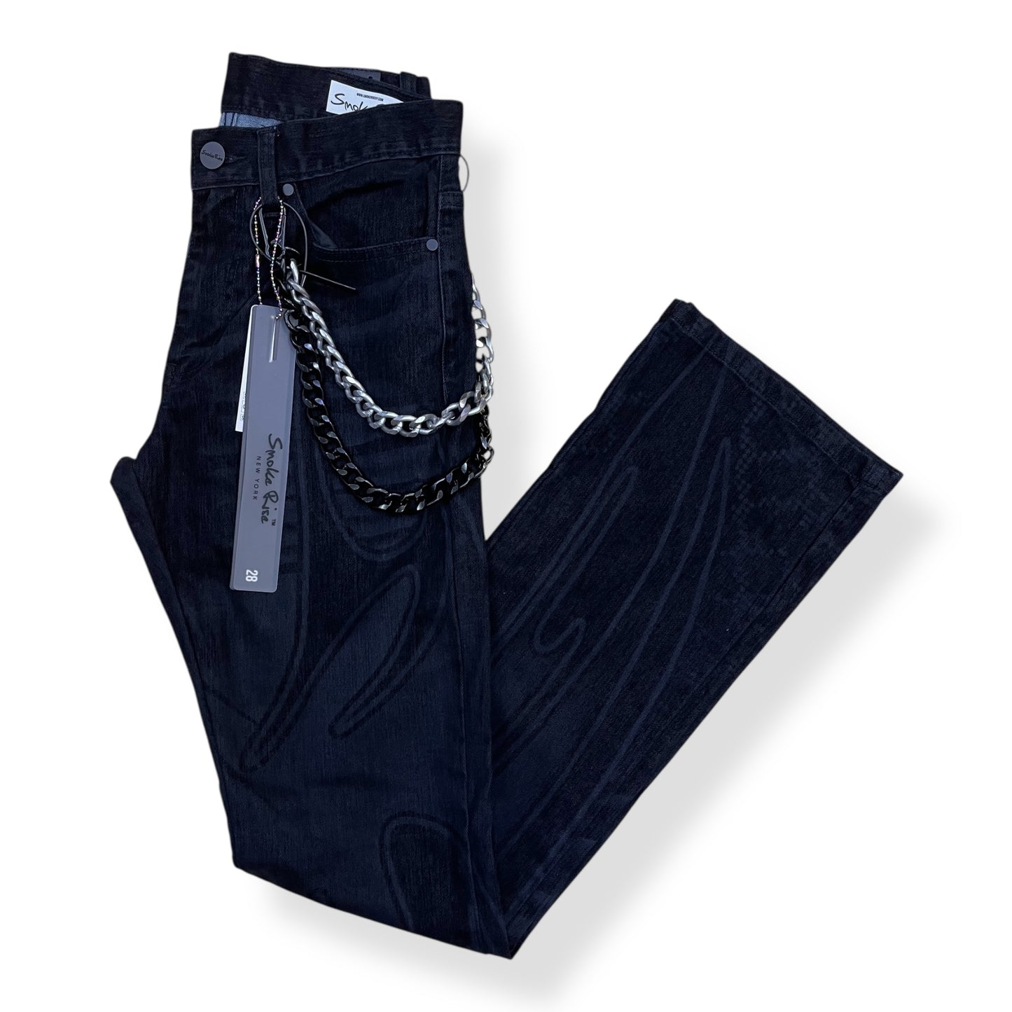 JP25527 - FIELD FLOCKED Flare Stacked Jeans