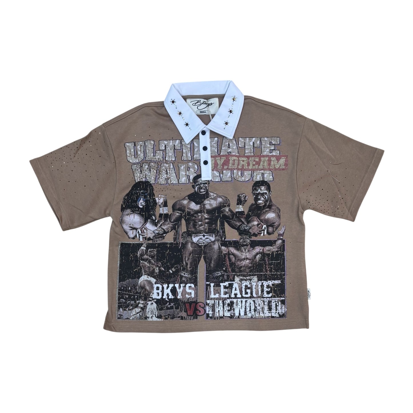 WH-CP1617 - Ultimate Warrior with Rhinestones n Studs Polo Boxy Shirt