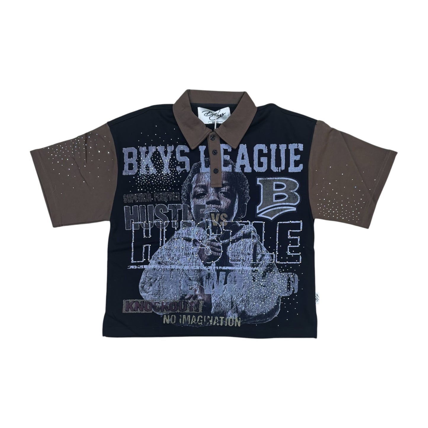 WH-CP1618 - Hustle Boy with Rhinestones n Studs Polo Boxy Shirt