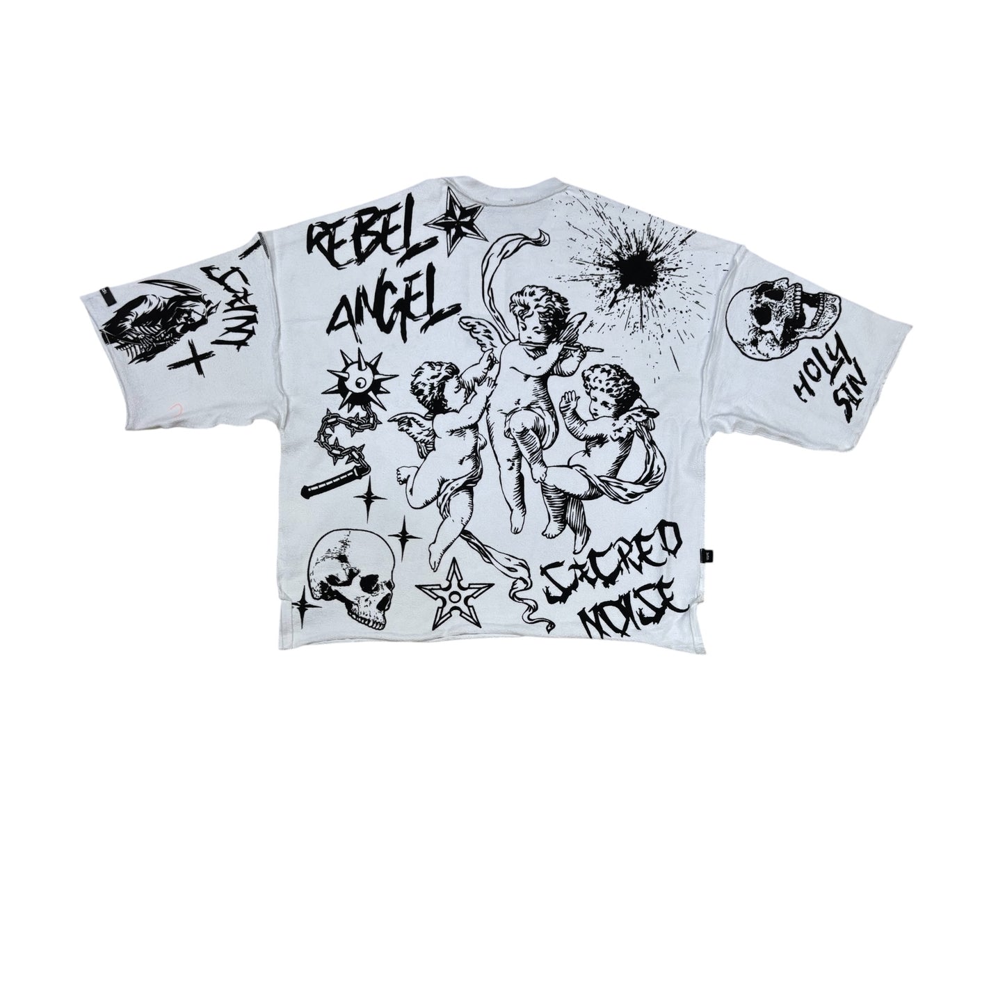 WH-SM6147 - Reborn Cropped Top with Studs Graphic T-Shirt