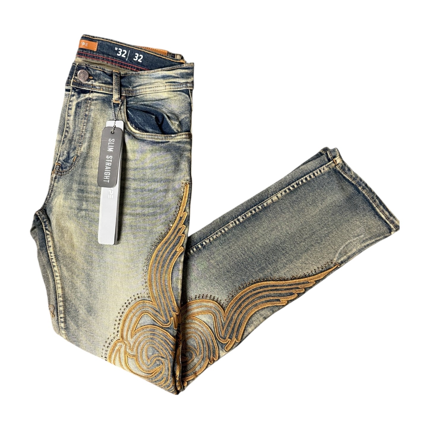 WH-P568 - Ornate Embroidered with Rhinestones Slim Straight-Fit Stretch Jeans