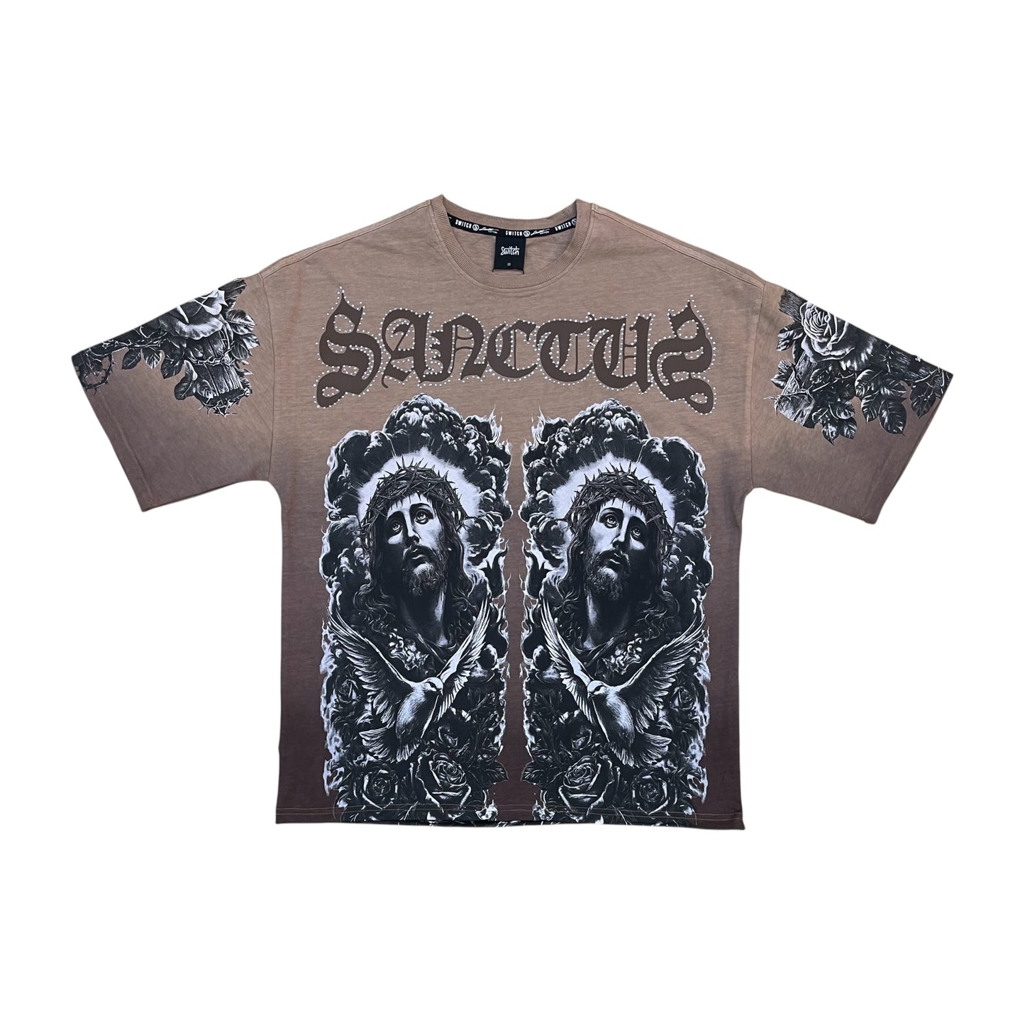 WH-SM6123 - Sanctus with Rhinestone Boxy Graphic T-Shirt