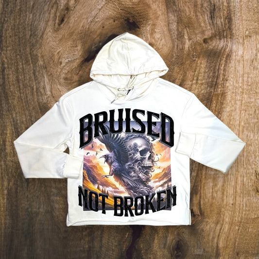 FB2541 - Bruised Not Broken Rhinestone Graphic Cropped Hoodie