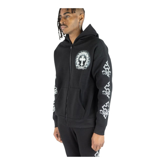 152-328 - Rebel Cross Zip Up Graphic Fleece Hoodie