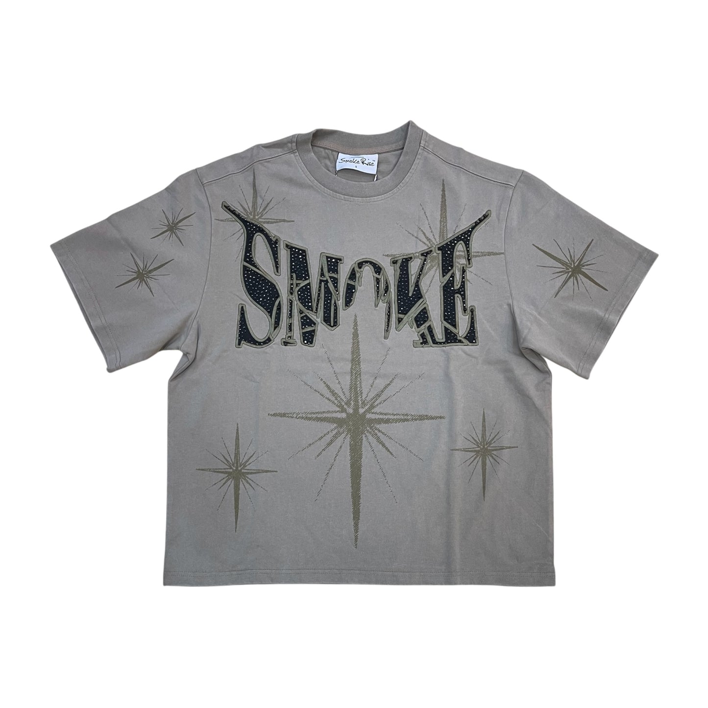 WH-KT26S426 - Starry Smoke Premium Rhinestone Boxy Graphic T-Shirt