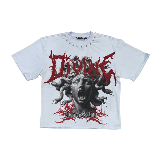 WH-610-11131 - Divine Medusa with Studs Cropped Graphic T-Shirt