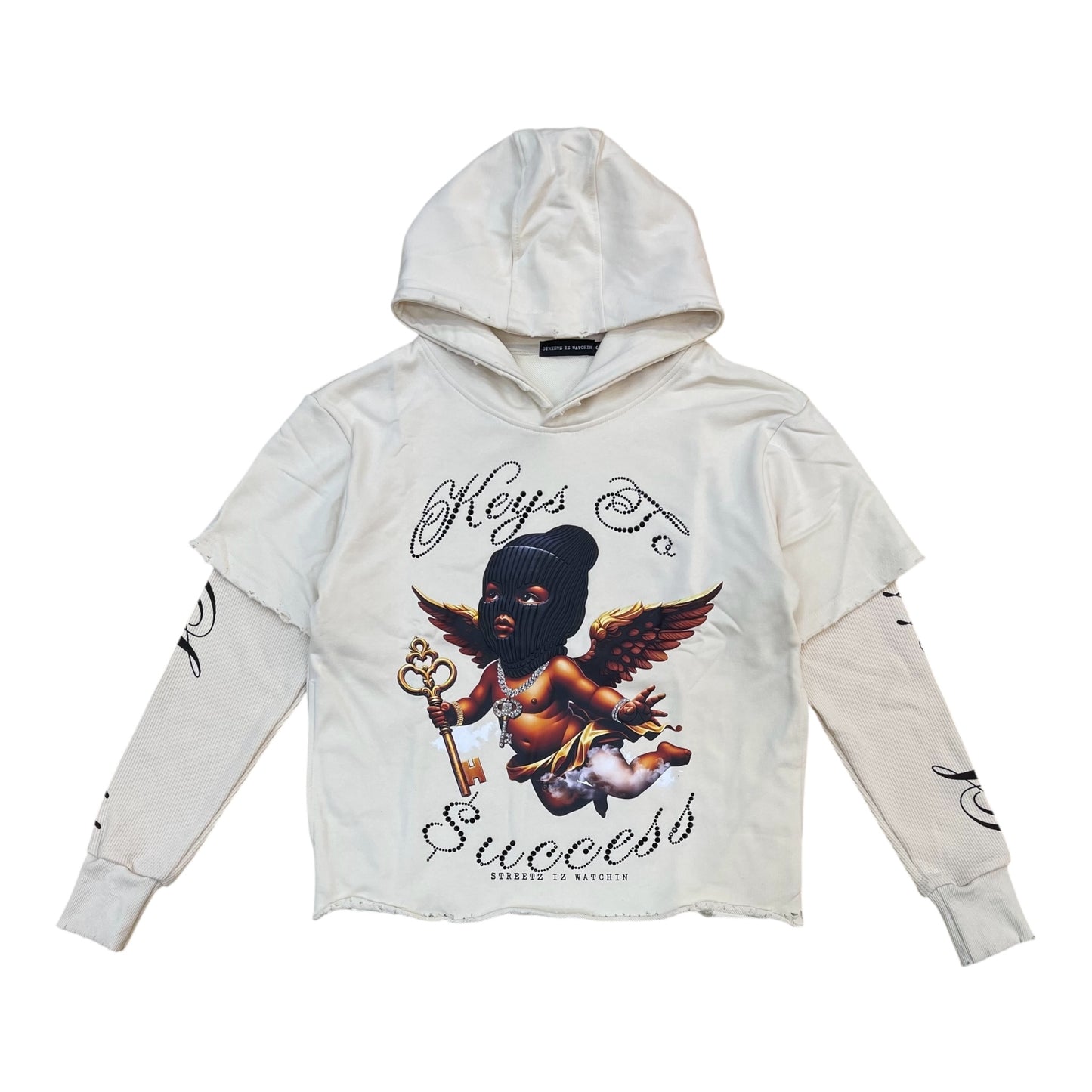 S2FH5226 - Key to Success Rhinestones 2FER Cropped Hoodie