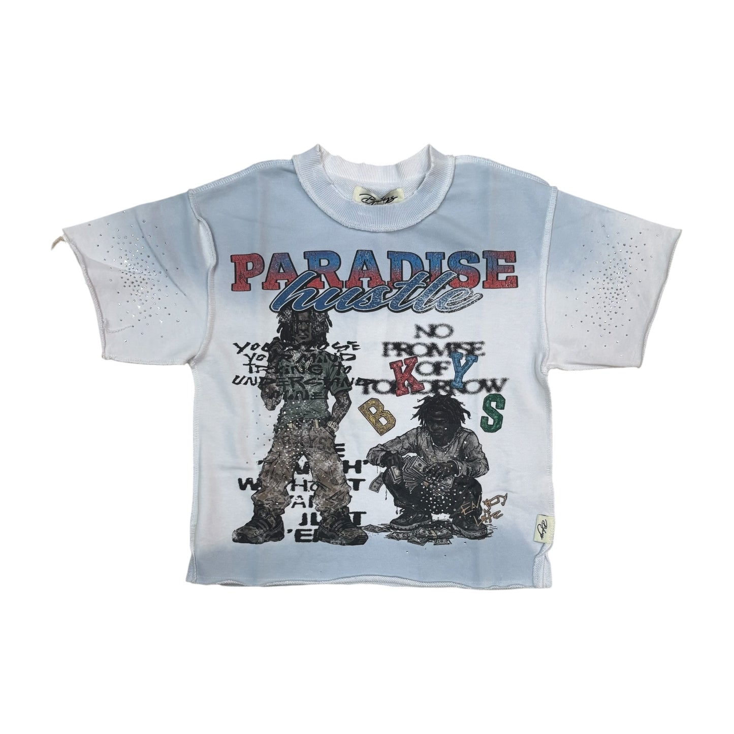 T1656B - Boy's/Kid's Paradise Hustle with Rhinestones Crop T-Shirt