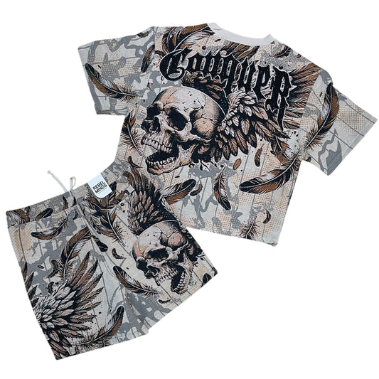 WH-610-12703 - Conquer Rhinestone Tapestry Shirt, Shorts SET