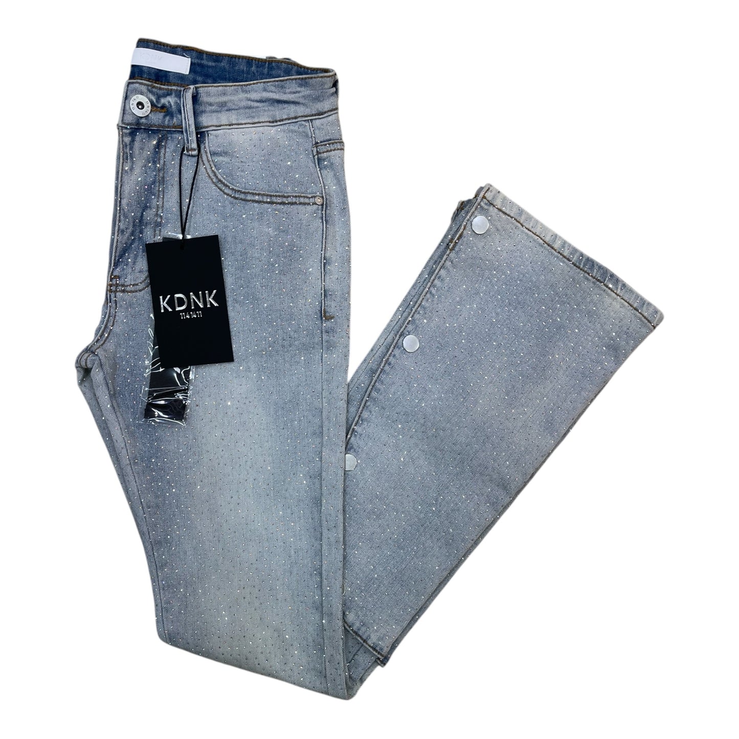 KND4979 - Double Layered Rhinestone Skinny Stacked Flared Jeans