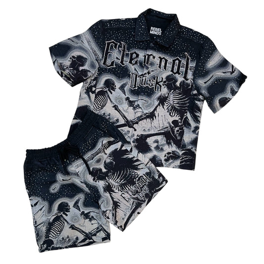 610-12704 - Eternal Dusk with Rhinestone Tapestry Button Down Shirt, Shorts SET