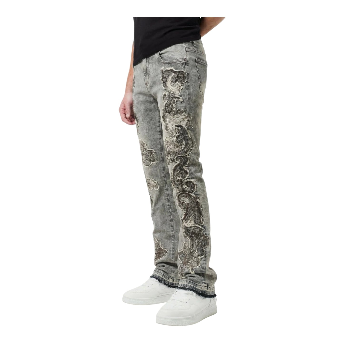 M8558D - Raw Baroque Panels with Rhinestones Stacked Flare Jeans