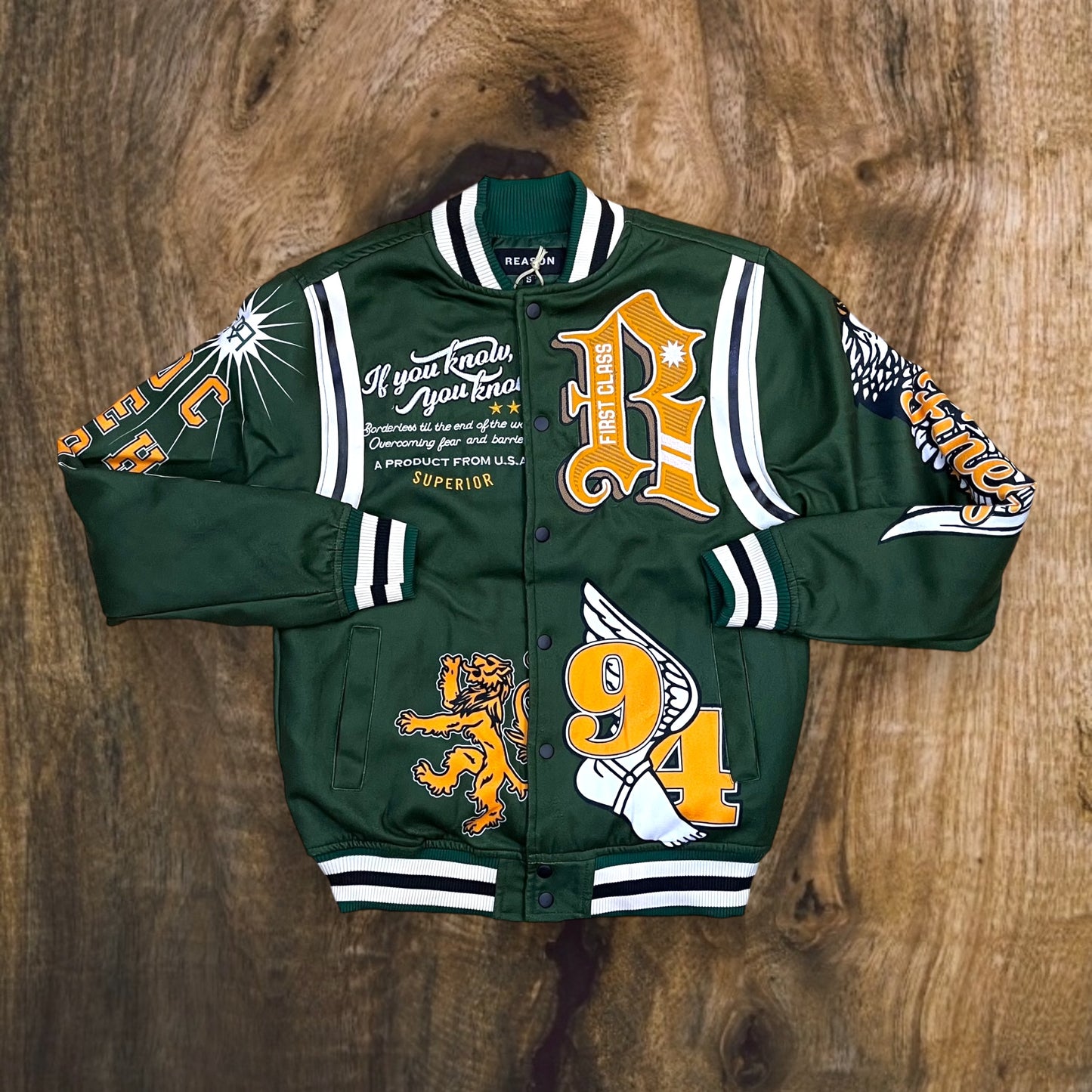 OWG-18 - Dept OF Chaos and Kindness Varsity Jacket (Green)