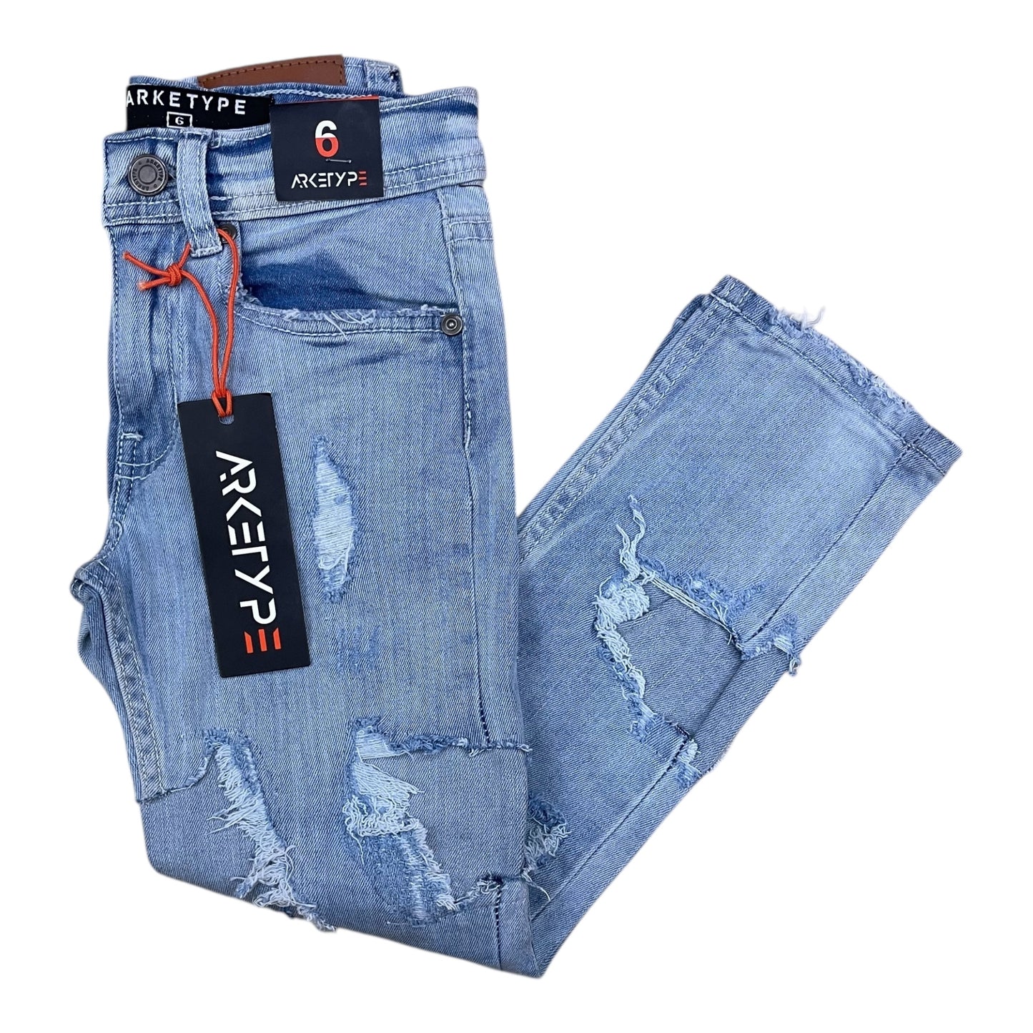 P476K - Boy's/Kids Side Ripped Slim-Fit Stretch Jeans