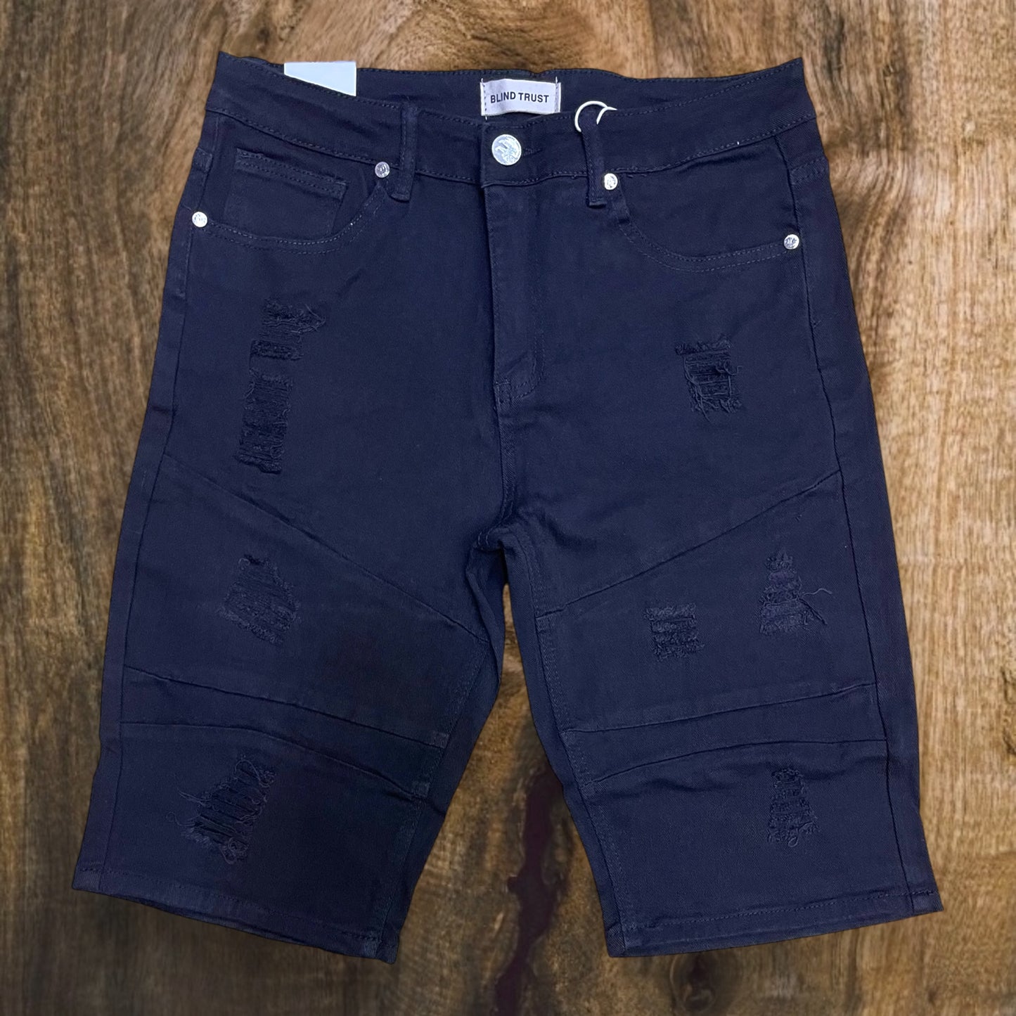 BTS21160 - Distressed Solid Stretch Shorts