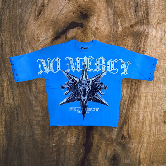 RK5481771 - NO MERCY Studs with Rhinestones Cropped Drop Shoulder Fleece Crewneck