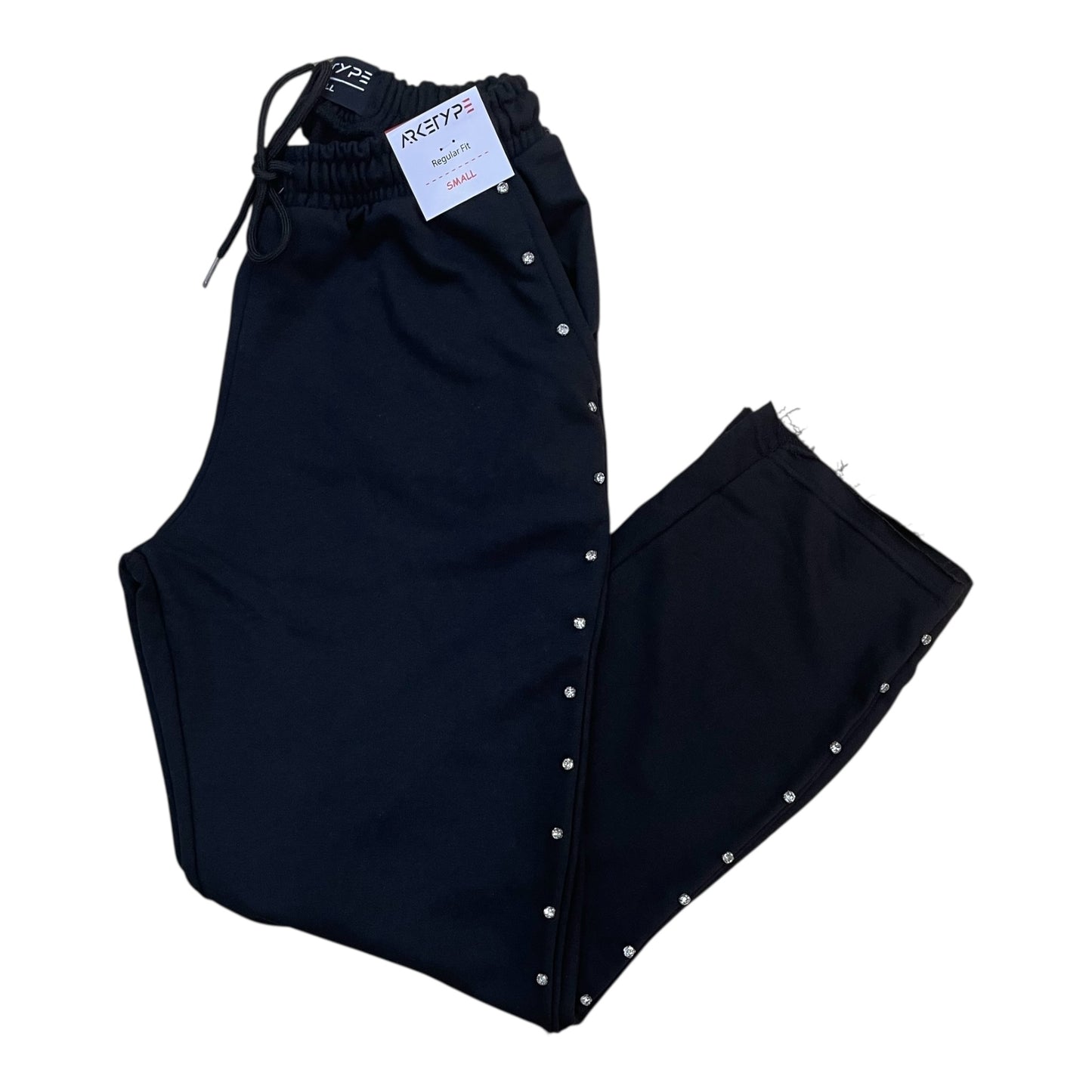 P563 - Side Rhinestone French Terry Straight-Fit Fleece Pants