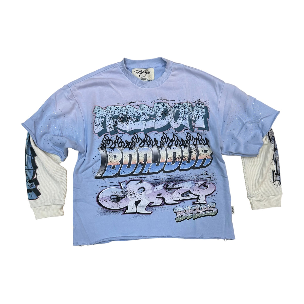 WH-C1646 - Freedom Bonjour Long Sleeve with Rhinestones Polo Boxy Shirt