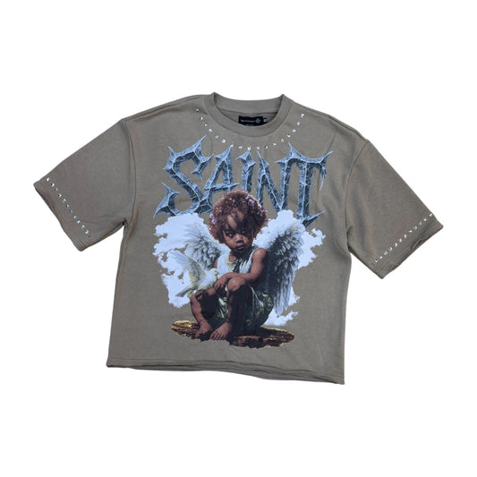 SD2625 - Saint with Studs French Terry Cropped Top