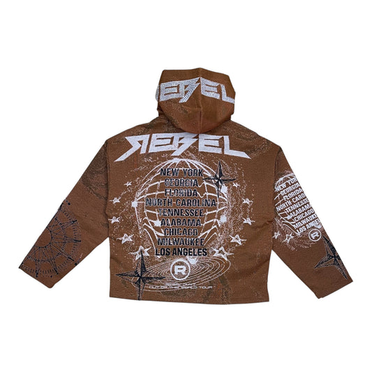 152-340 - REBEL TOUR Rhinestone Tapestry Cropped Fleece Hoodie