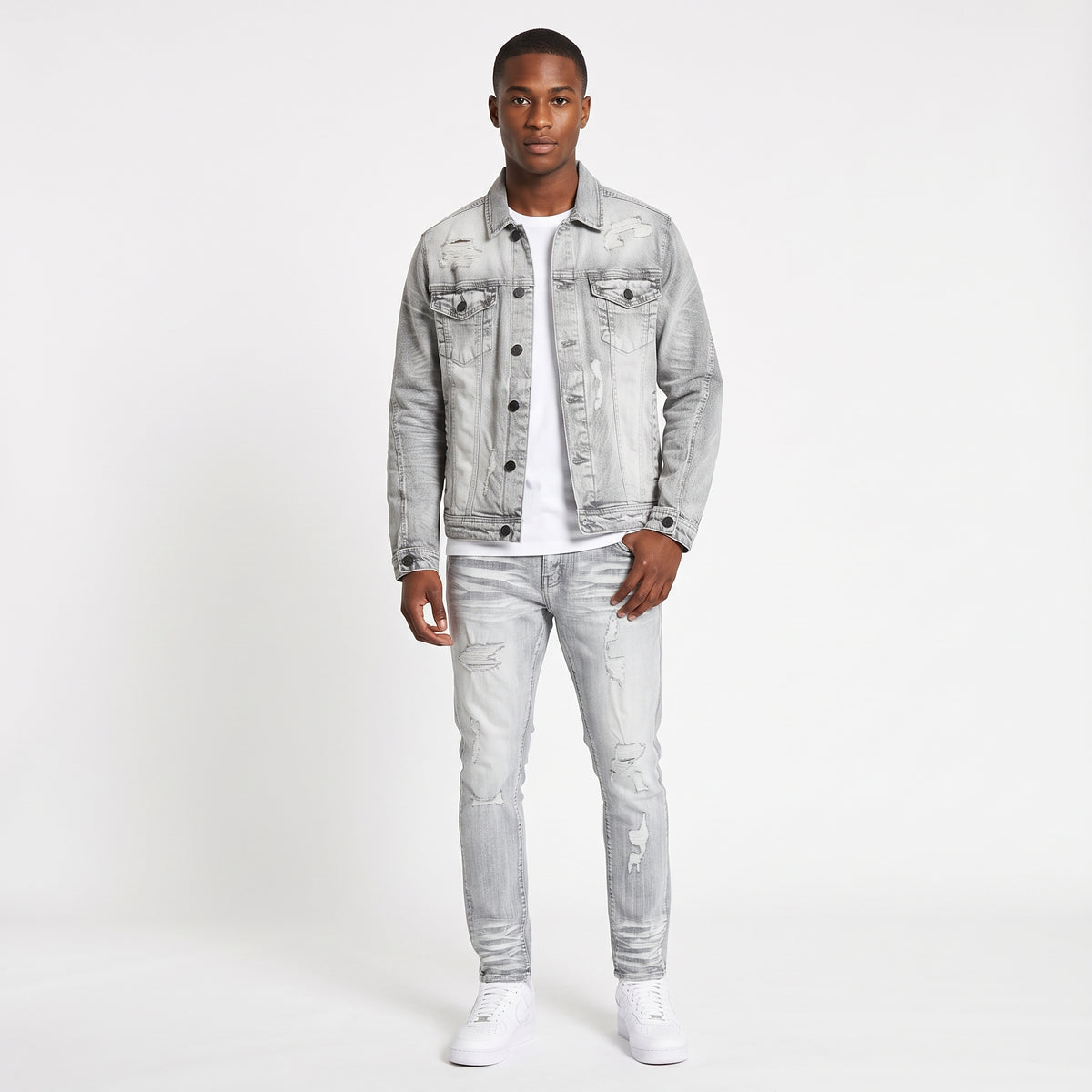 WH-J633 - Spencer with Distressed Detailing Rip & Repair Stretch Denim Jacket