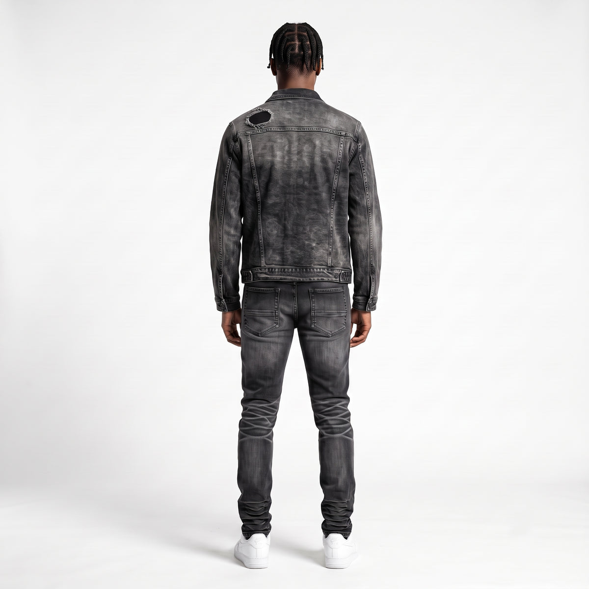 WH-J633 - Spencer with Distressed Detailing Rip & Repair Stretch Denim Jacket