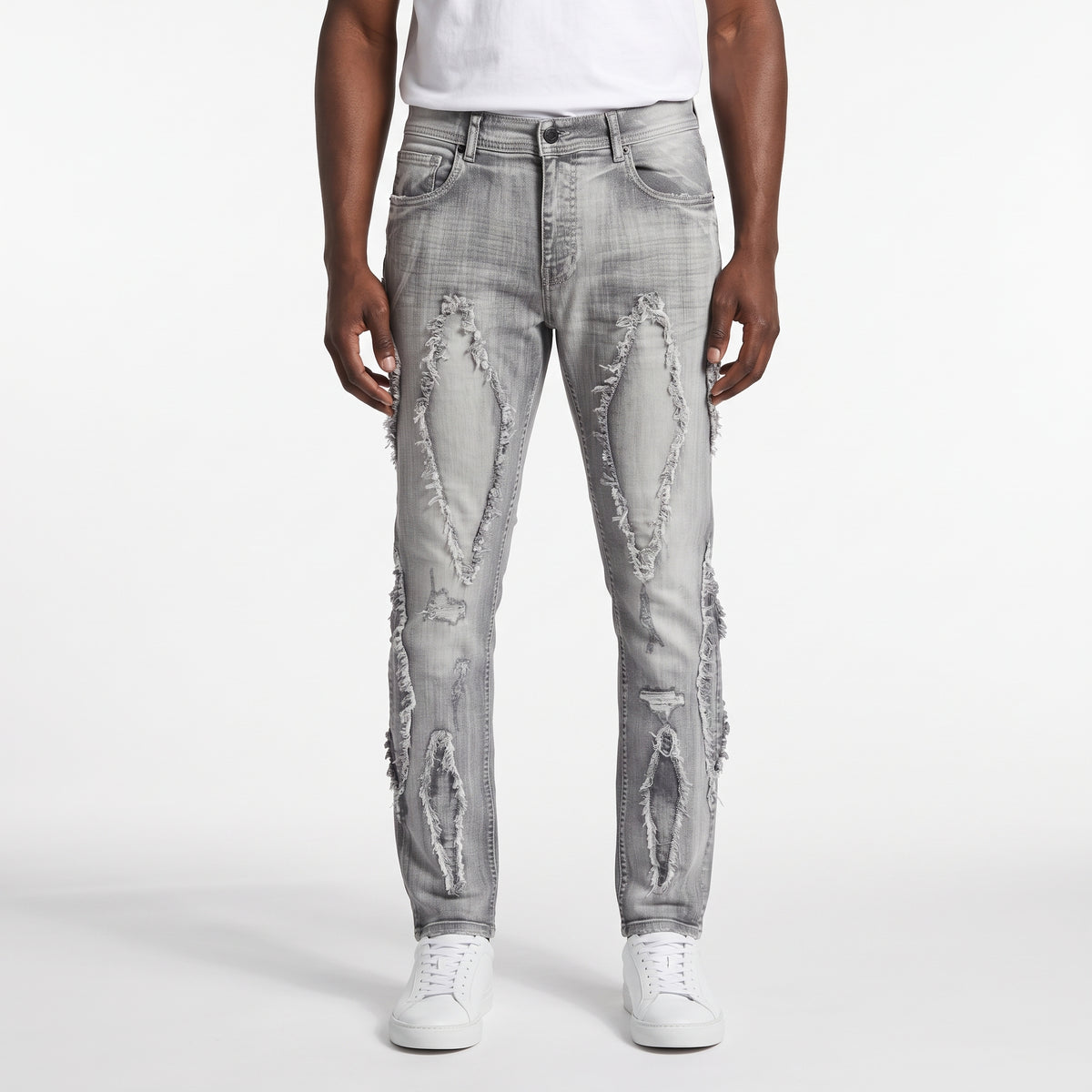 WH-P632 - Nimki Frayed Heavy Distressed Slim-Fit  Stretch Jeans
