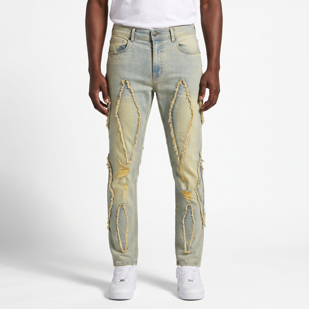 WH-P632 - Nimki Frayed Heavy Distressed Slim-Fit  Stretch Jeans