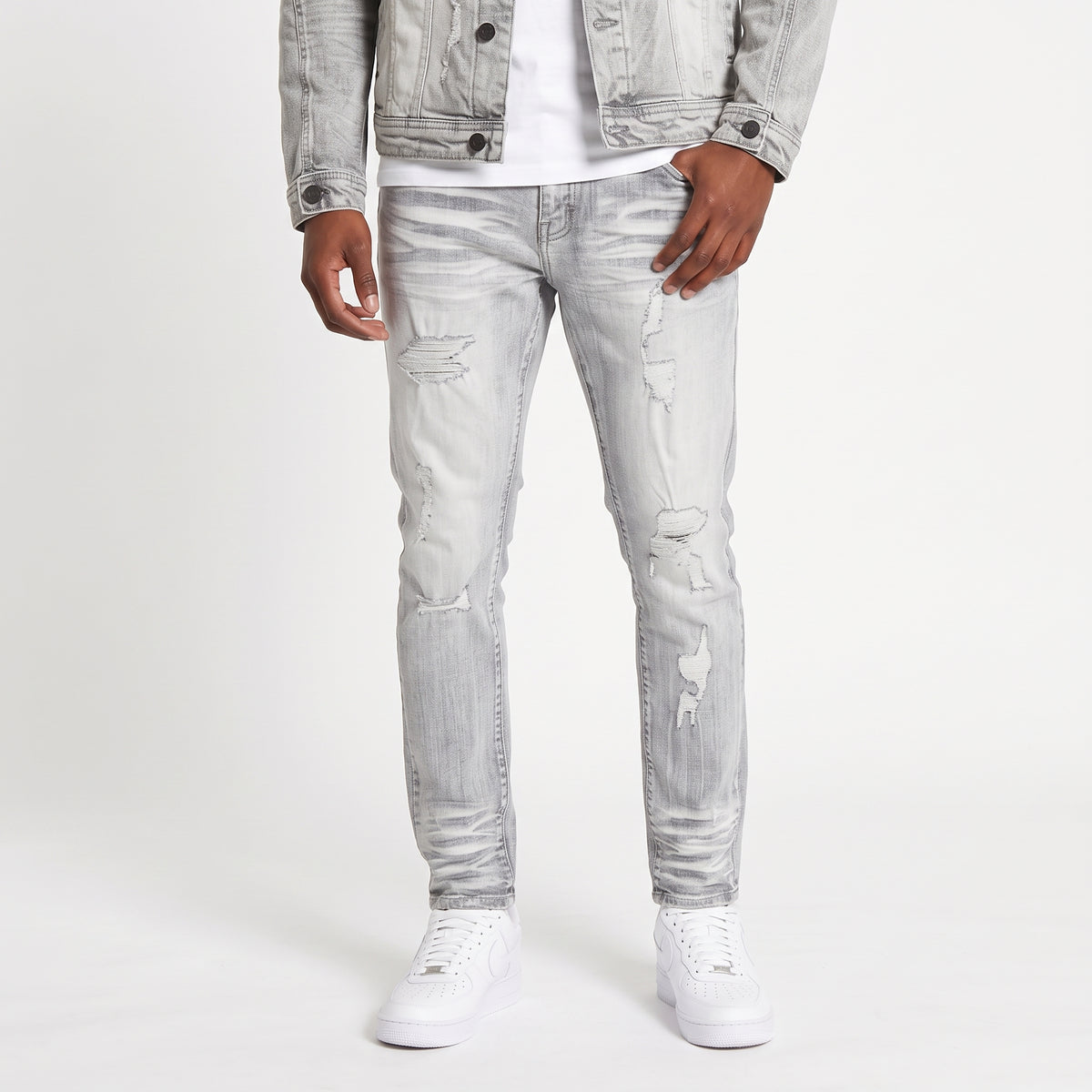 WH-P633 -  Spencer with Distressed Detailing Rip & Repair Regular-Fit Stretch Jeans