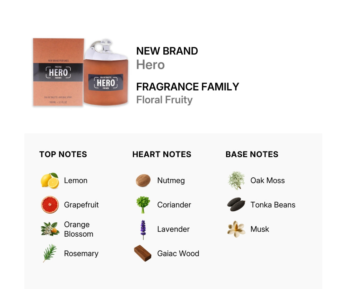 New Brand Men's Hero  - 3.3 oz(100ML) EDT Fragrance