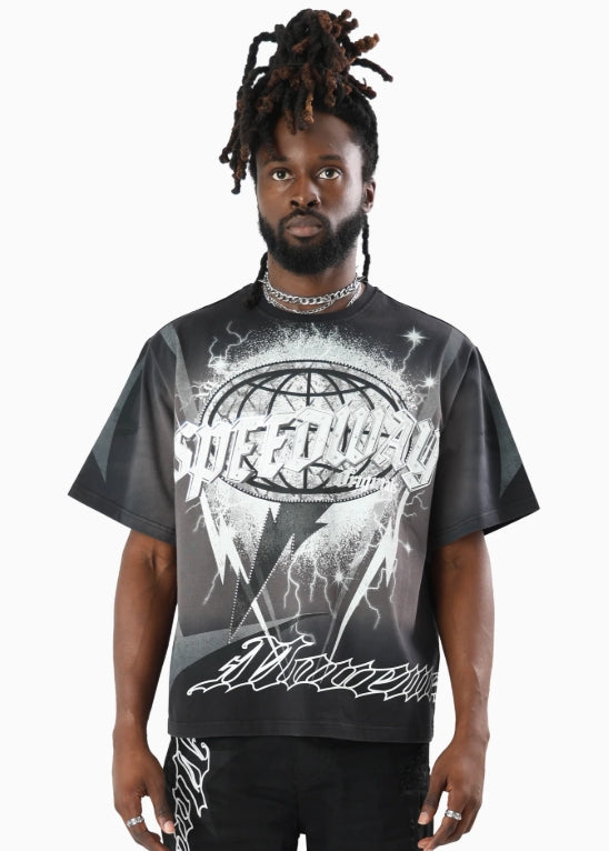 KT26F554 - Speedway Wide Crop Graphic T-Shirt