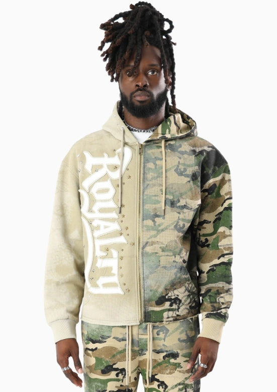 FO26F532 - Royalty Colorblock Full Zip Oversized Graphic Hoodie