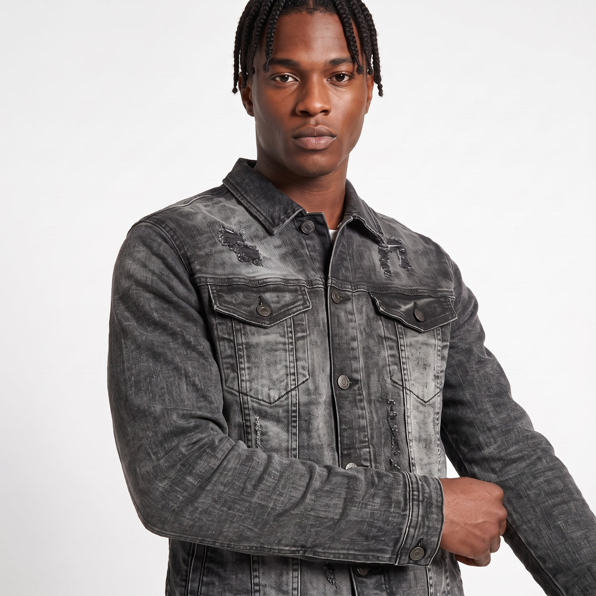 WH-J633 - Spencer with Distressed Detailing Rip & Repair Stretch Denim Jacket