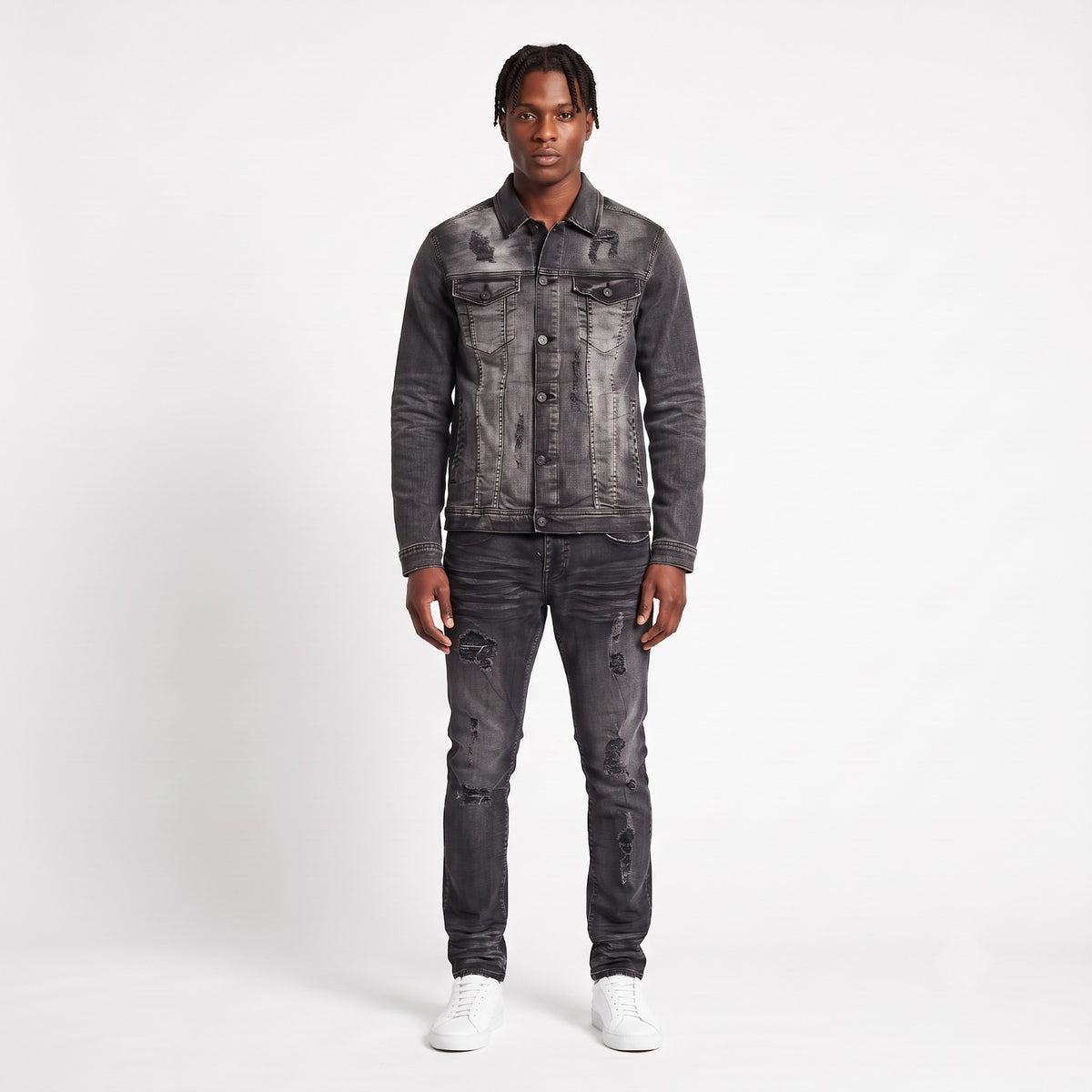 WH-J633 - Spencer with Distressed Detailing Rip & Repair Stretch Denim Jacket