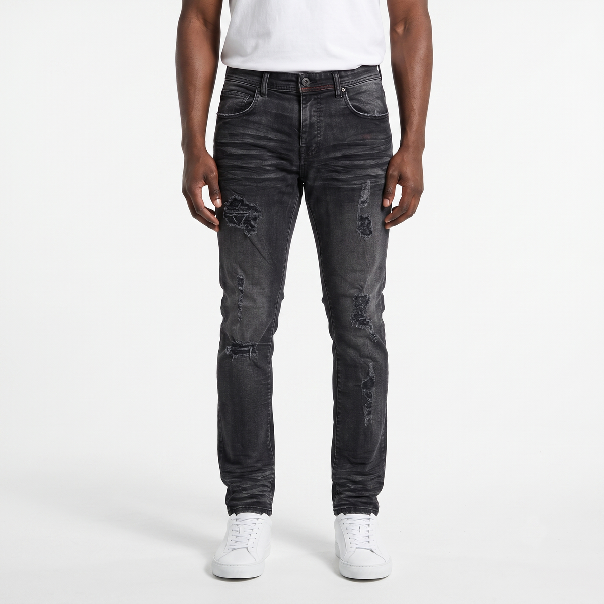WH-P633 -  Spencer with Distressed Detailing Rip & Repair Regular-Fit Stretch Jeans