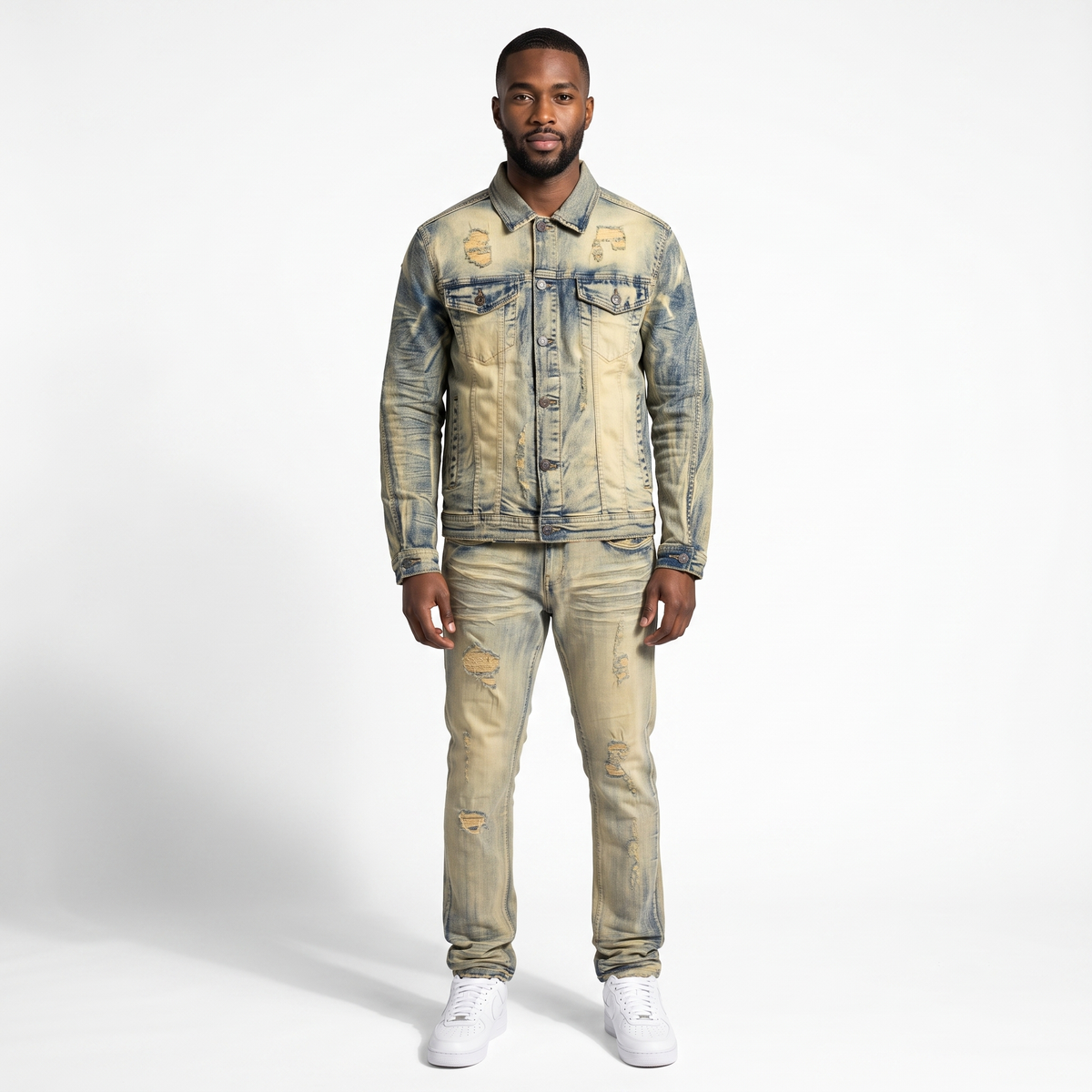 WH-J633 - Spencer with Distressed Detailing Rip & Repair Stretch Denim Jacket