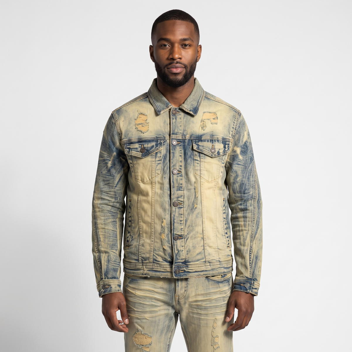 WH-J633 - Spencer with Distressed Detailing Rip & Repair Stretch Denim Jacket