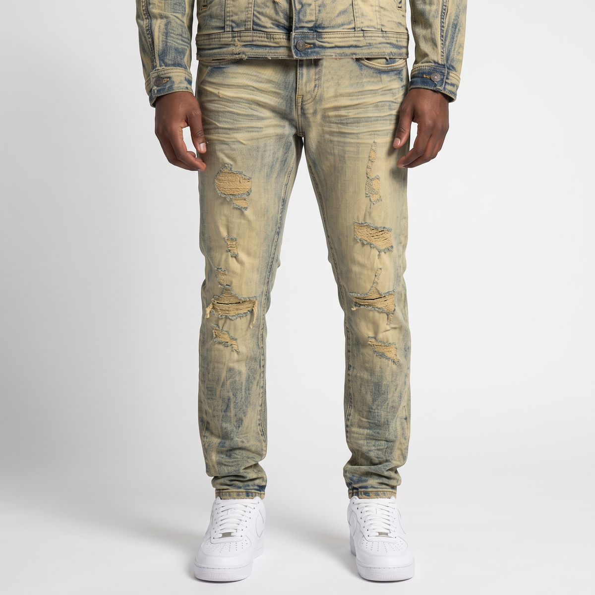 WH-P633 -  Spencer with Distressed Detailing Rip & Repair Regular-Fit Stretch Jeans