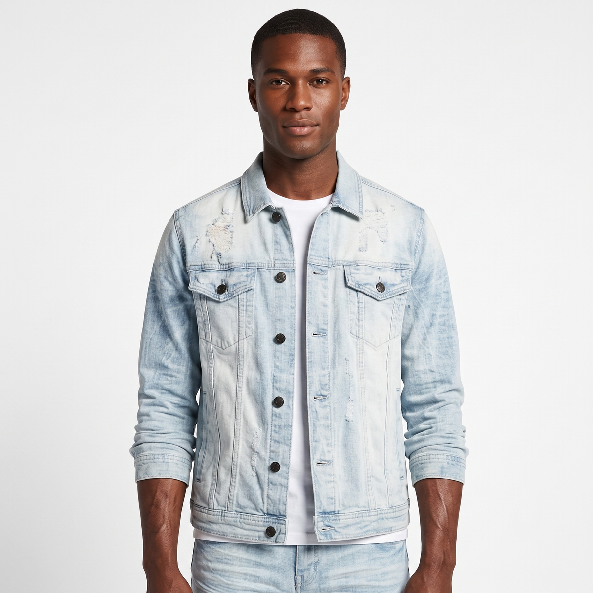 WH-J633 - Spencer with Distressed Detailing Rip & Repair Stretch Denim Jacket