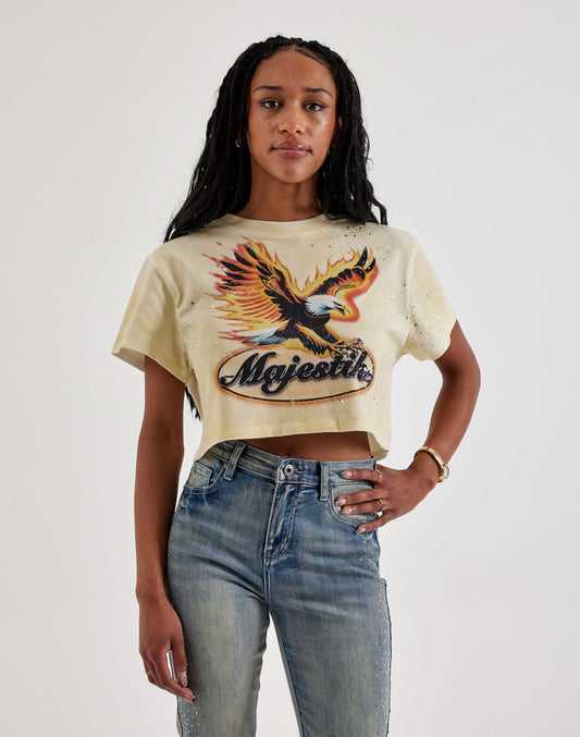 WT2600 - Women's Majestik Eagle Rhinestone Crop Tee