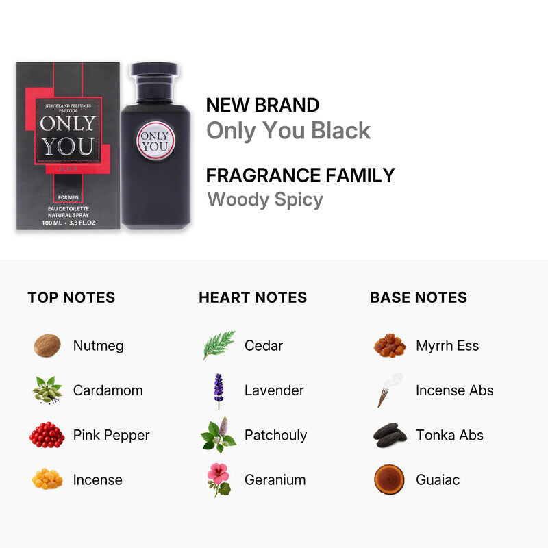 New Brand Only You Black by for Men,  3.3 oz(100ml) EDT Spray